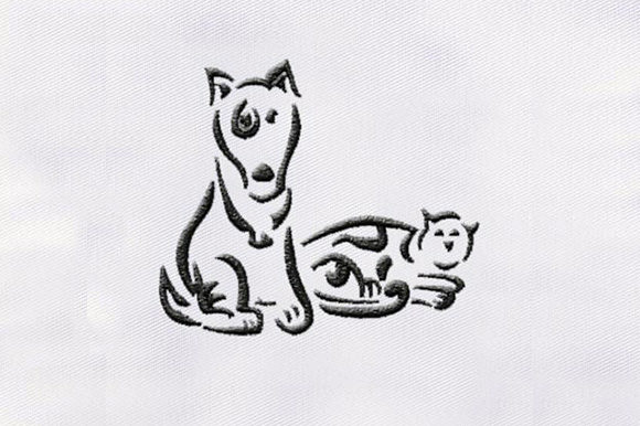 Cat Dog Outline Embroidery for Boutique Apparel